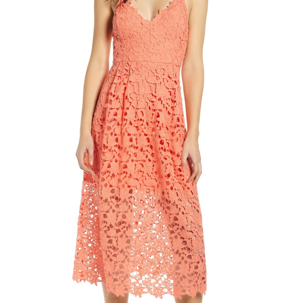 ASTR Lace Midi Dress Coral